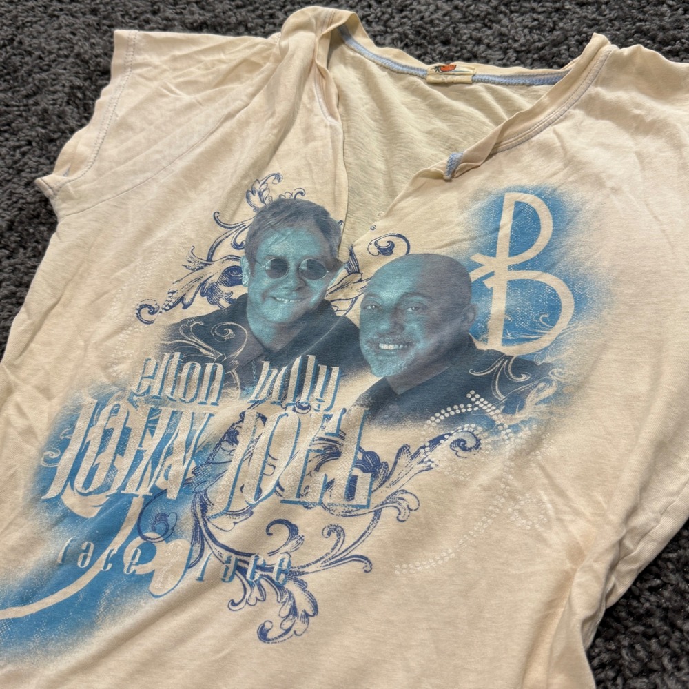 Vintage Elton John Billy Joel Face To Face Tour Shirt Women Cream Excellent L
